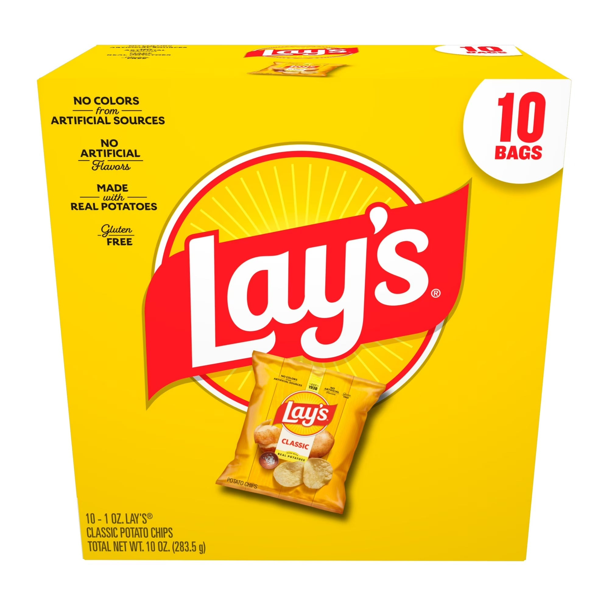 Frito Lay Lay's Classic, Potato Chips Snack, 10 ct.