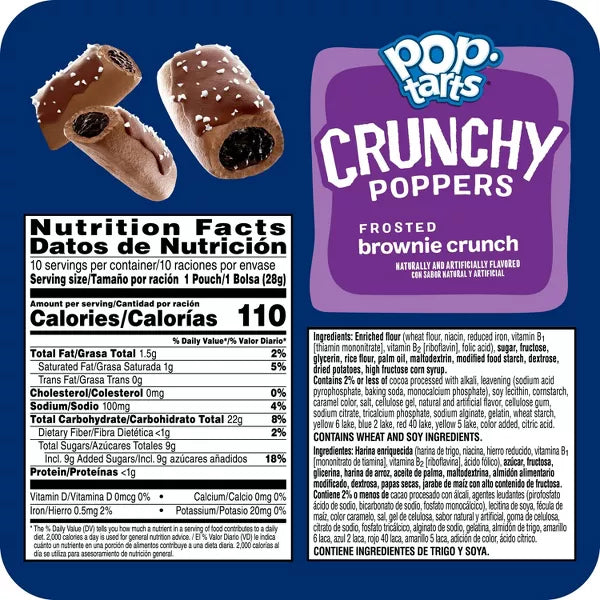Pop-Tarts Crunchy Poppers Frosted Brownie Crunch Chewy Crunchy Filled Snack Pieces, Kids Snacks, 10 oz, 10 Count