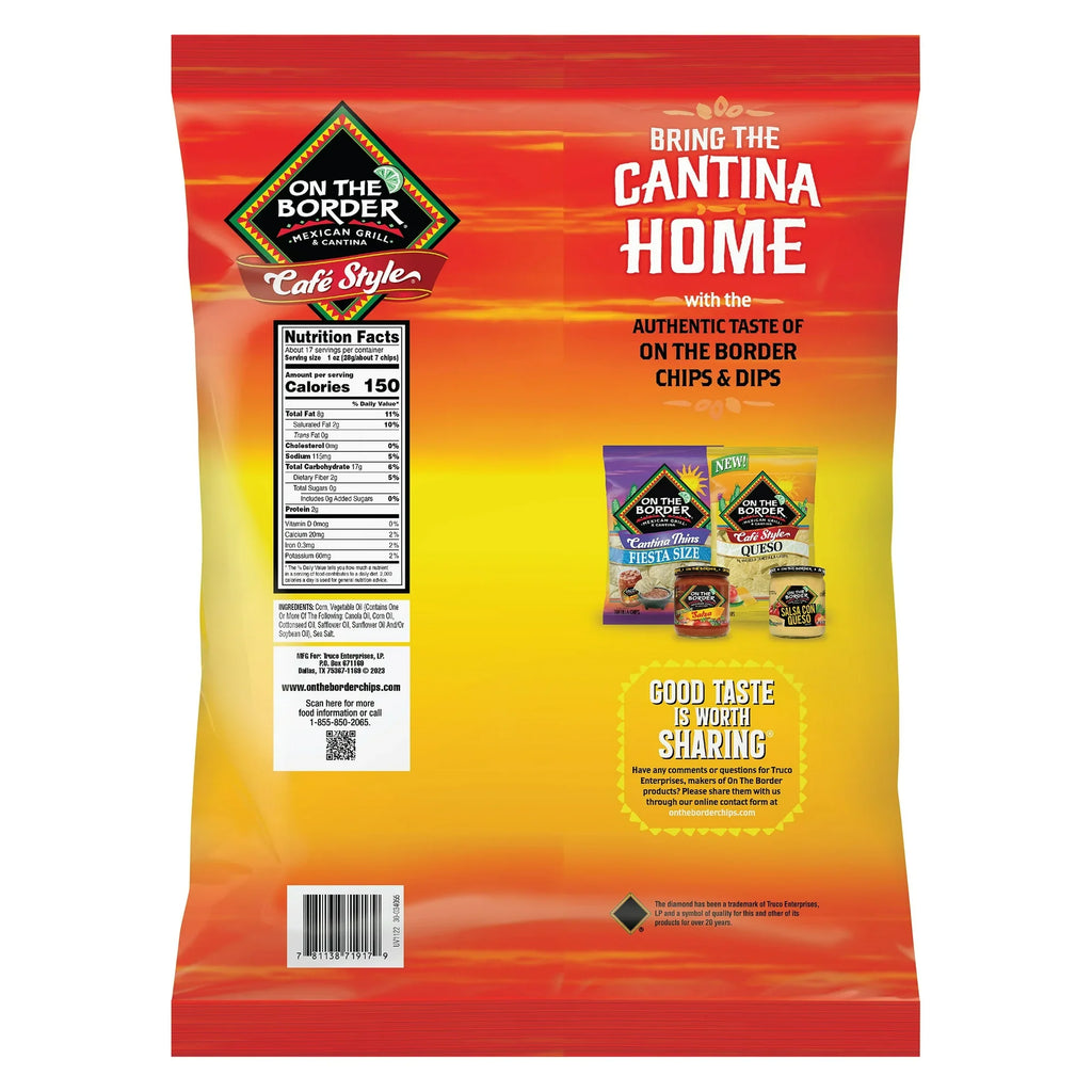 On The Border Cafe Style Tortilla Chips, Snacks, 16.5 oz.