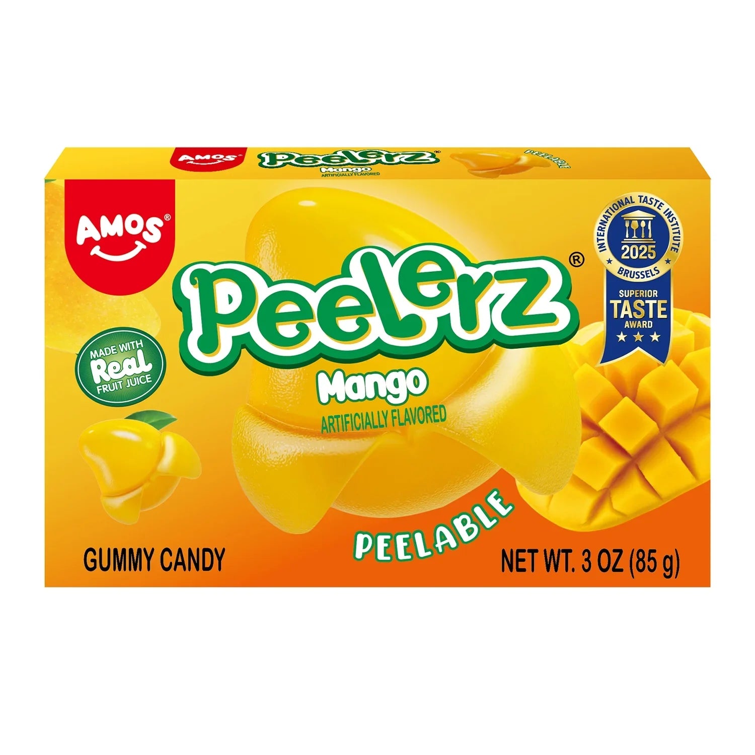 AMOS Peelerz Mango Gummies Peelable Gummy Candy with Real Mango Juice, 3 oz