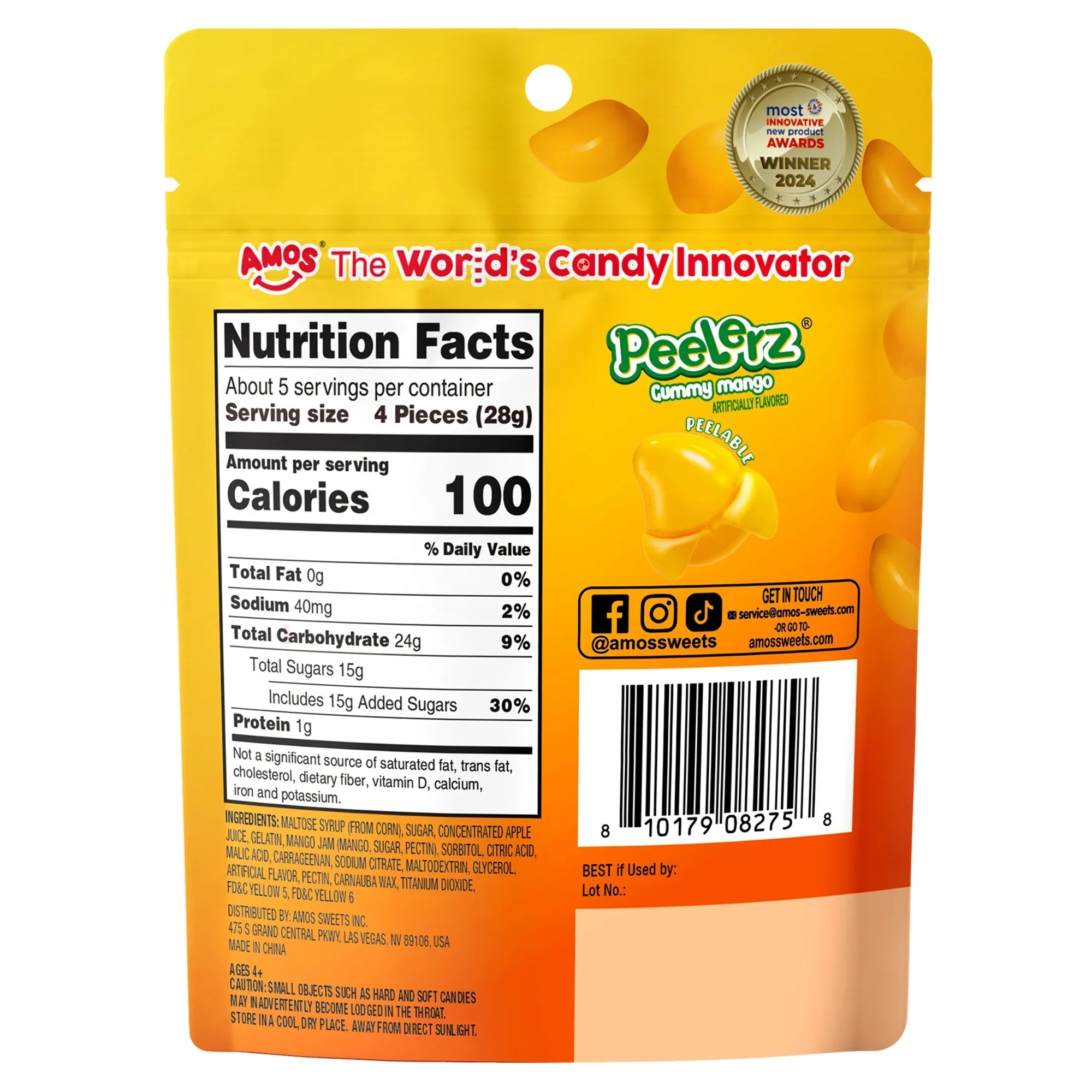 AMOS Peelerz Mango, Peelable Gummy Candy, Real Fruit Flavor, 5 oz
