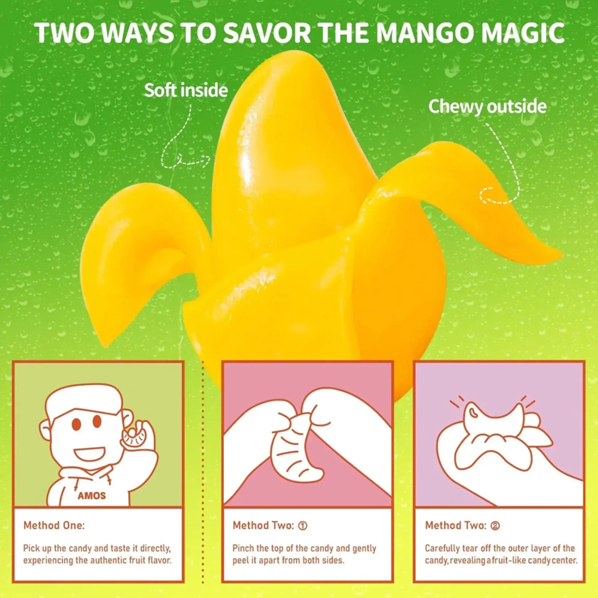 AMOS Peelerz Mango, Peelable Gummy Candy, Real Fruit Flavor, 5 oz