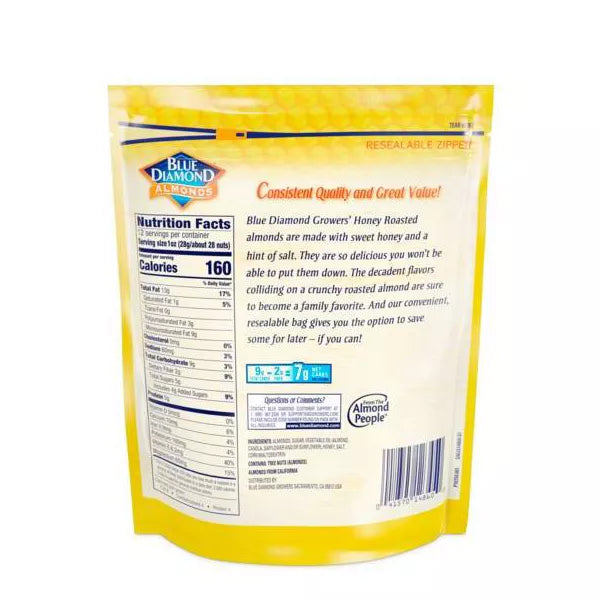Blue Diamond Almonds Honey Roasted, 12oz.