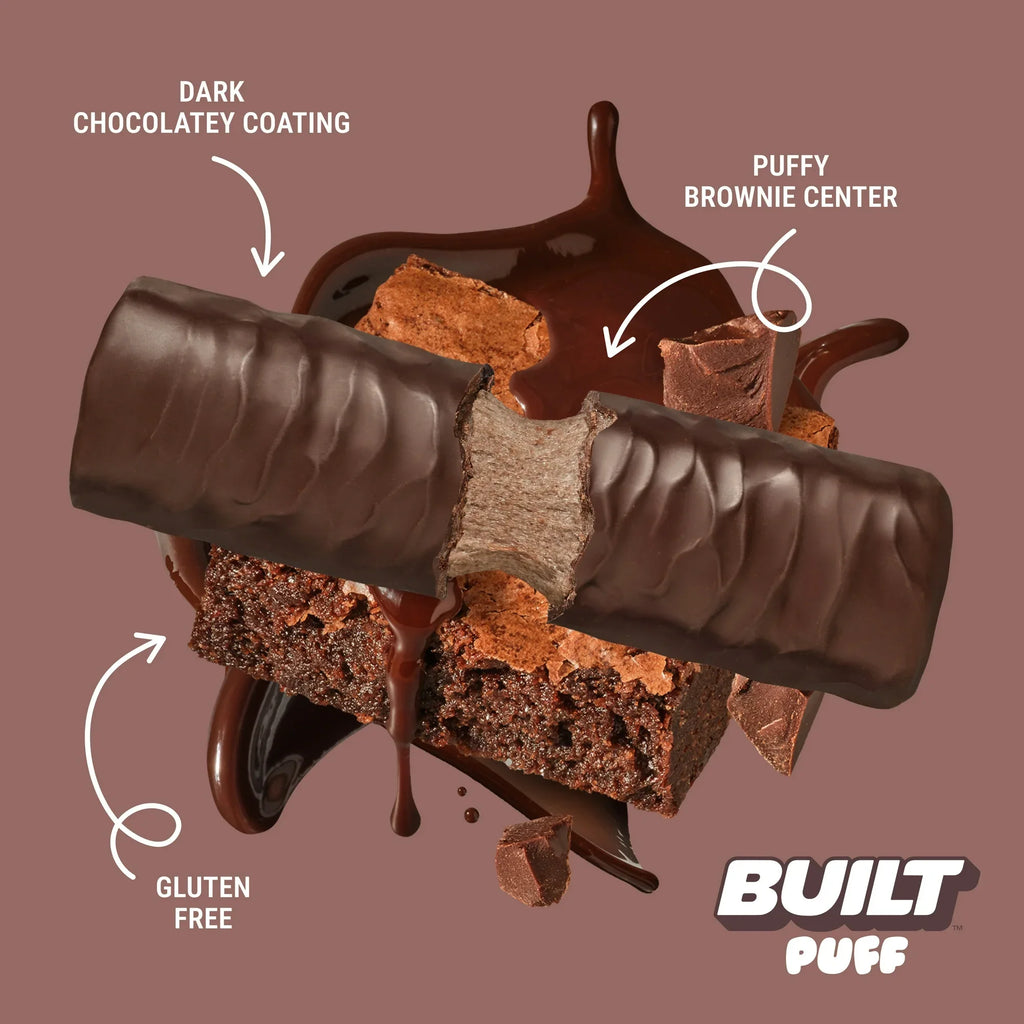 BUILT Puff Protein Bar, Brownie Batter, 17g Protein, Collagen, 140 Calories, 8 Count Box, 1.41 oz Bars