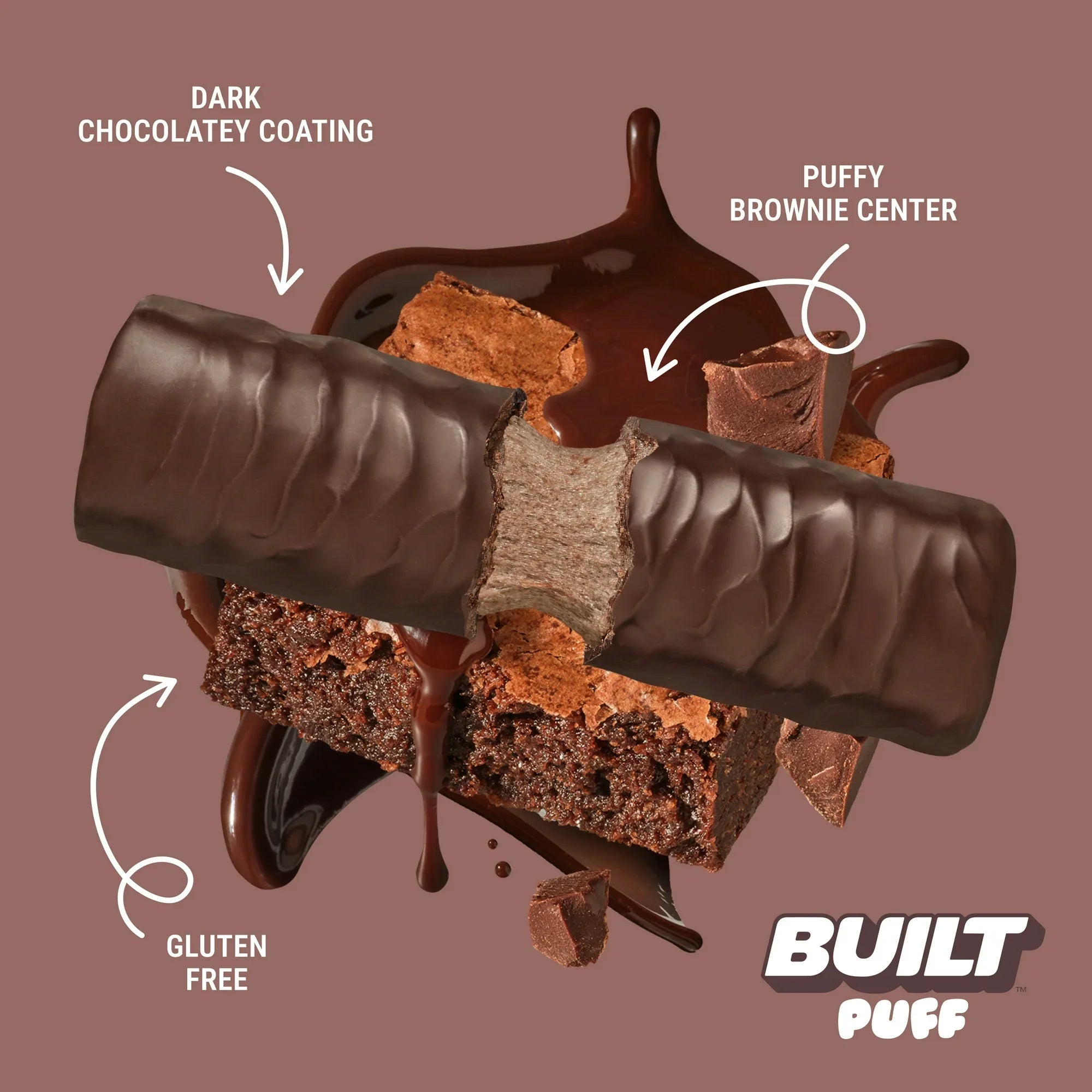 BUILT Puff Protein Bar, Brownie Batter, 17g Protein, Collagen, 140 Calories, 8 Count Box, 1.41 oz Bars