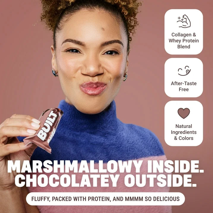 BUILT Puff Protein Bar, Brownie Batter, 17g Protein, Collagen, 140 Calories, 8 Count Box, 1.41 oz Bars