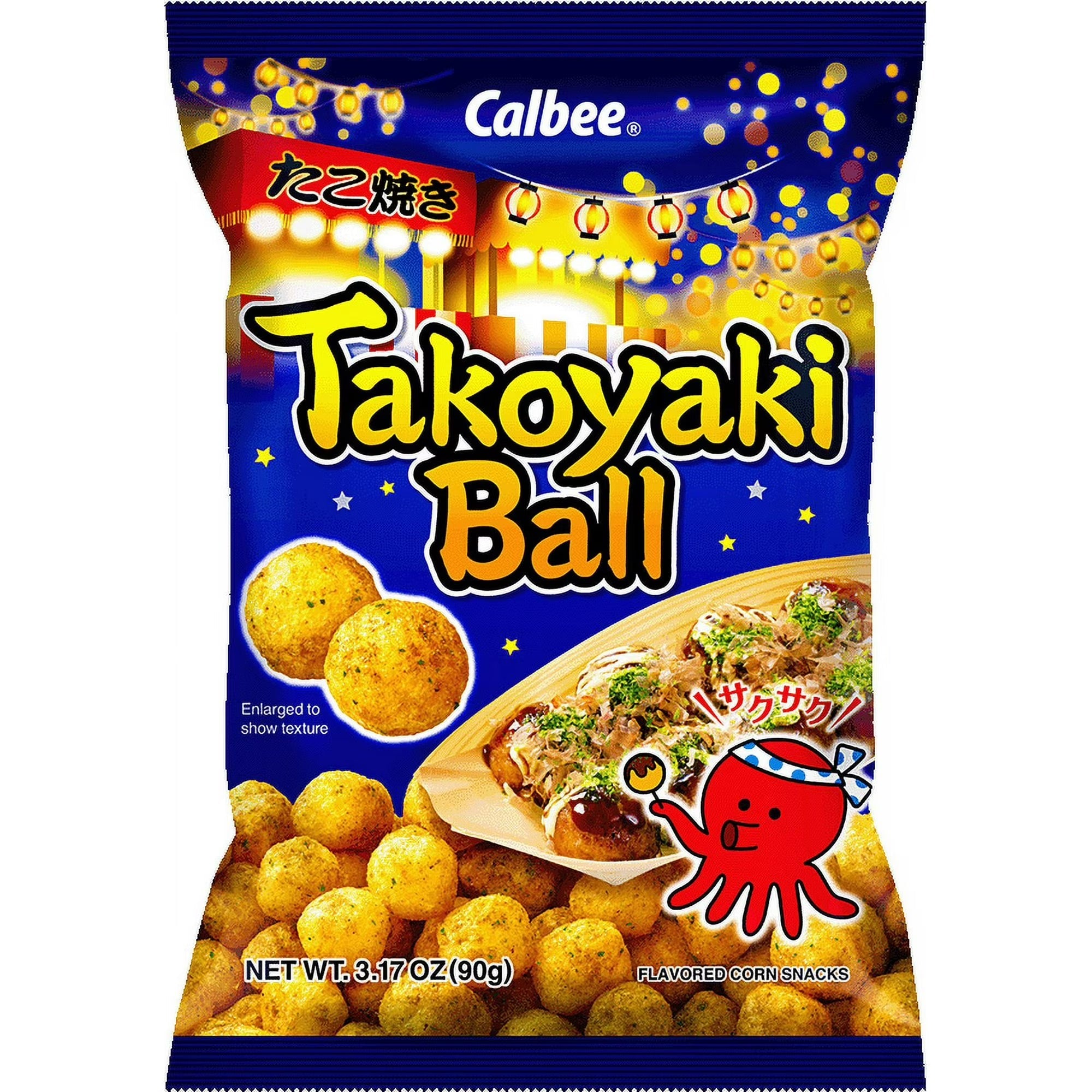 Calbee Takoyaki Ball Flavored Corn Puffs Japanese-Style BBQ Sauce 3.17 oz 