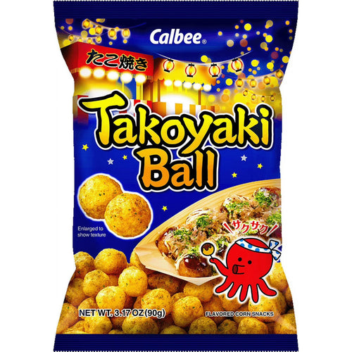 Calbee Takoyaki Ball Flavored Corn Puffs Japanese-Style BBQ Sauce 3.17 oz 