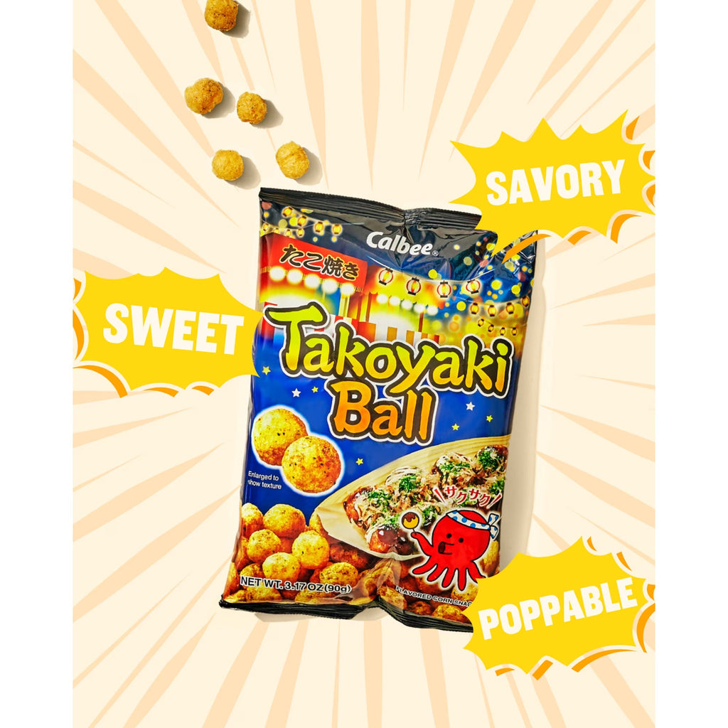 Calbee Takoyaki Ball Flavored Corn Puffs Japanese-Style BBQ Sauce 3.17 oz 