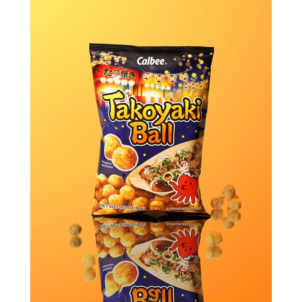 Calbee Takoyaki Ball Flavored Corn Puffs Japanese-Style BBQ Sauce 3.17 oz 