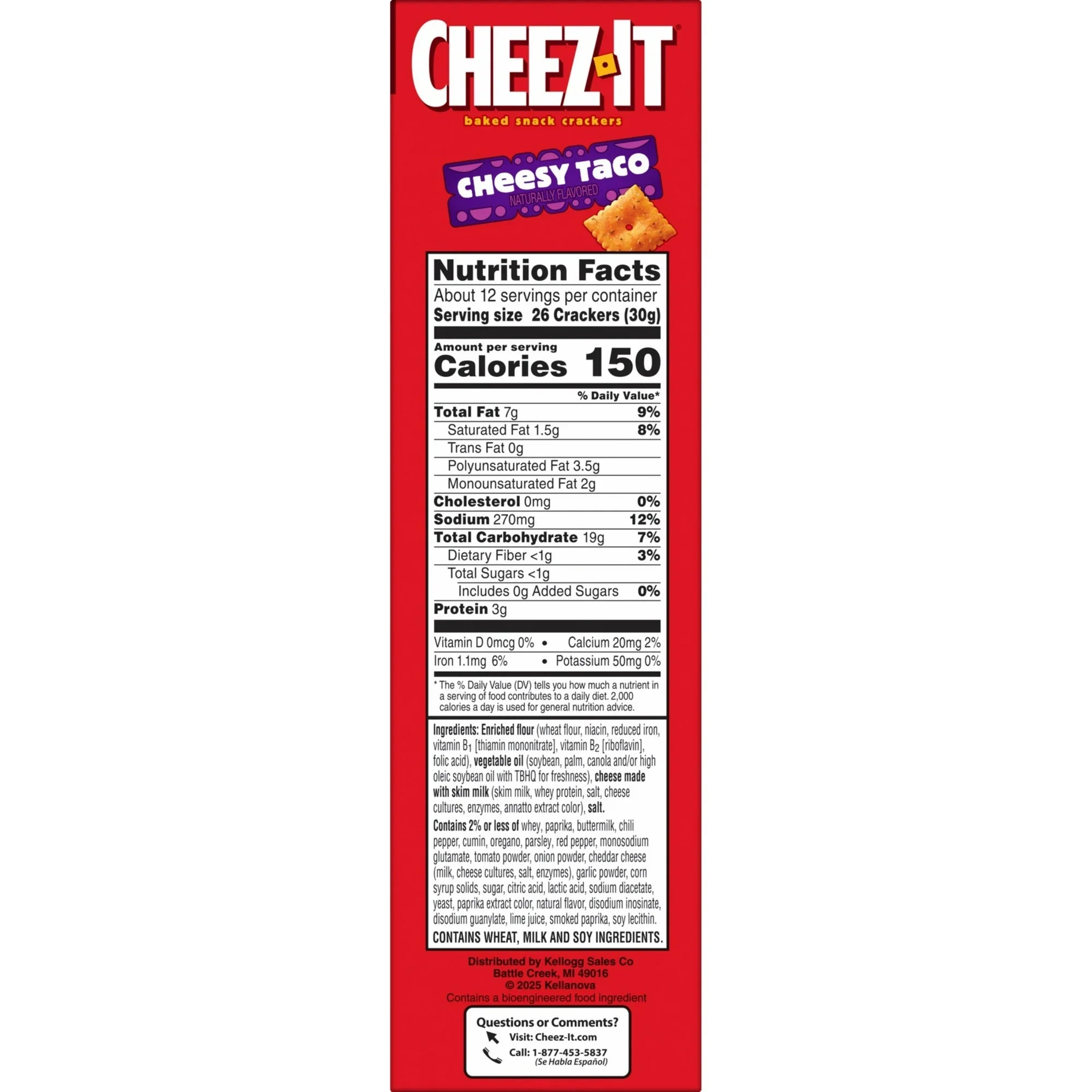 Cheez-It Cheesy Taco Baked Snack Crackers, Lunch Snacks, 12.4 oz