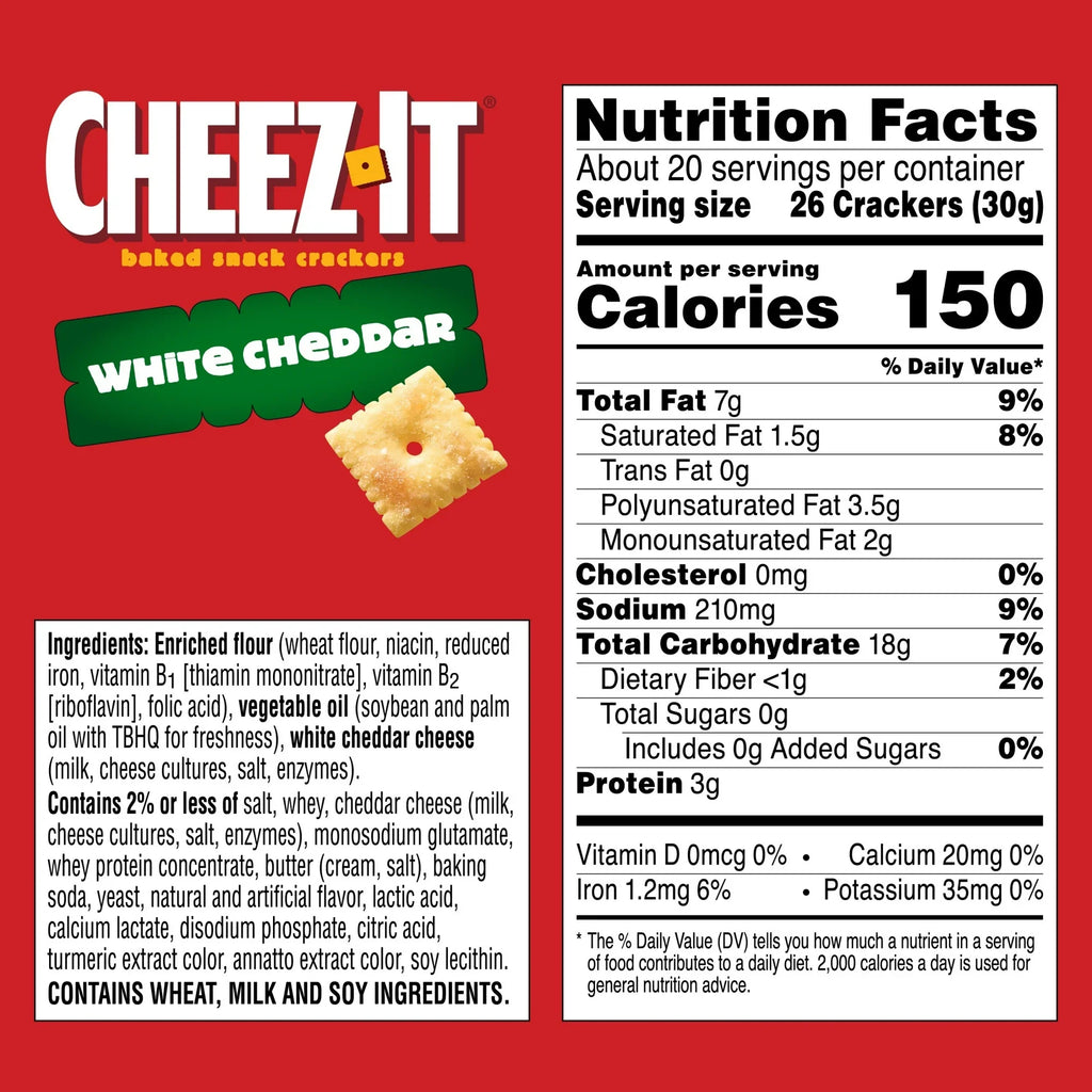 Cheez-It White Cheddar Cheese Crackers, Baked Snack Crackers, 21 oz
