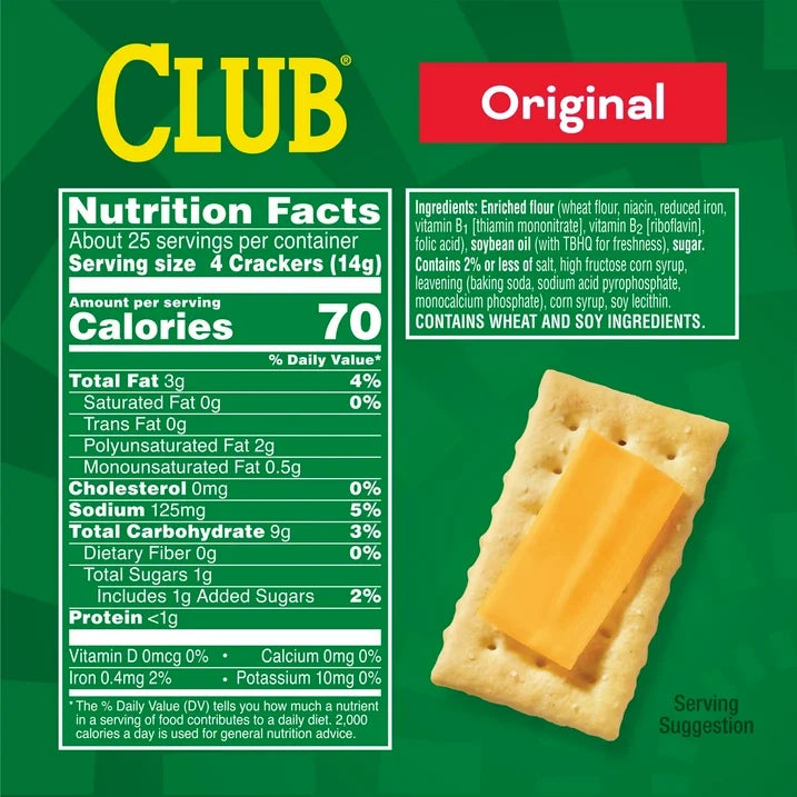 Club Snack Stacks Original Crackers, Lunch Snacks, 6 Count, 12.5 oz, 2 Pack