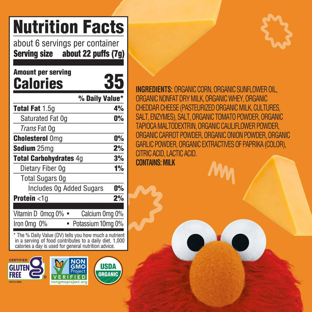 Earth's Best Organic Veggie Puffs Cheddar, Puffed Corn Snack for Baby & Toddler, 1.55 oz