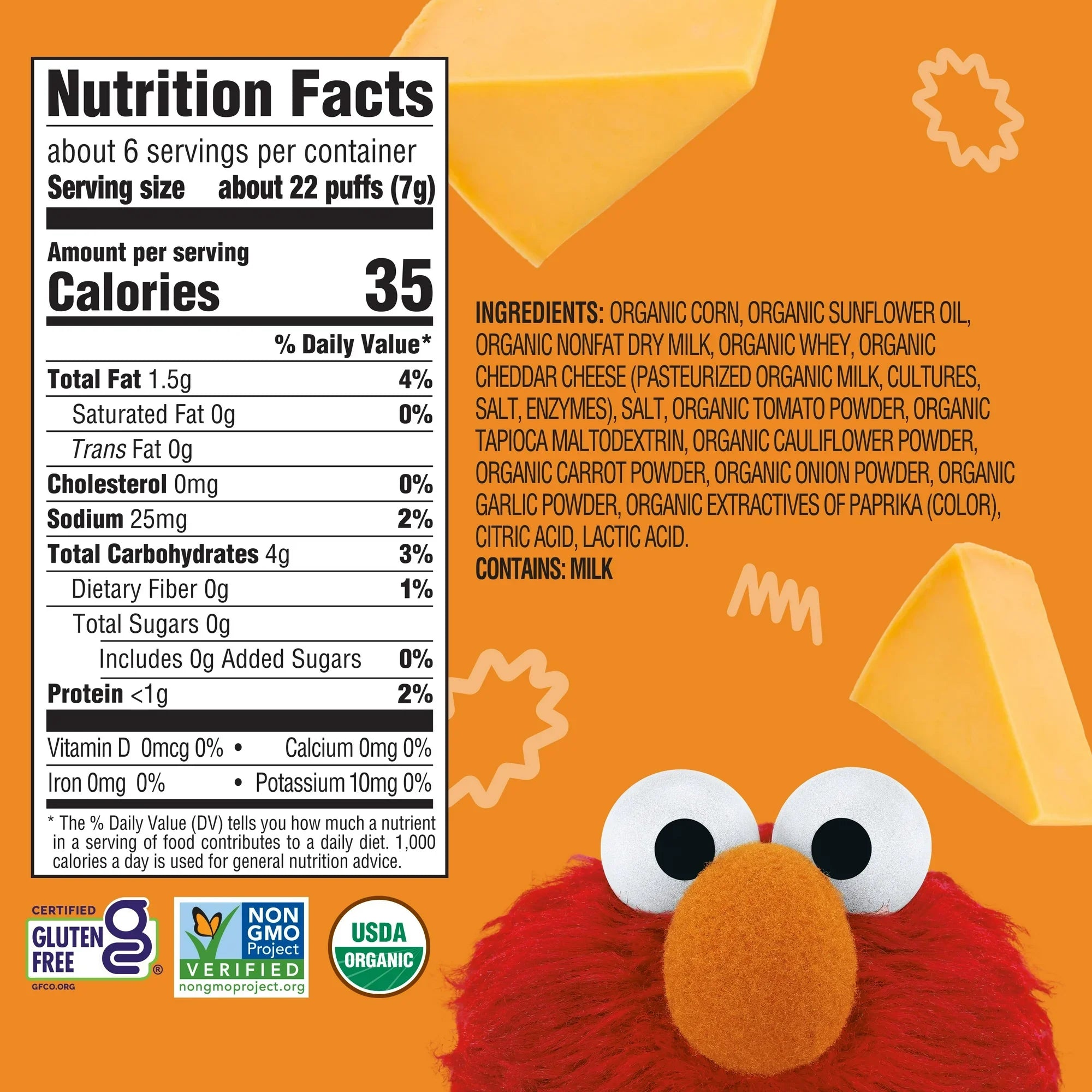 Earth's Best Organic Veggie Puffs Cheddar, Puffed Corn Snack for Baby & Toddler, 1.55 oz