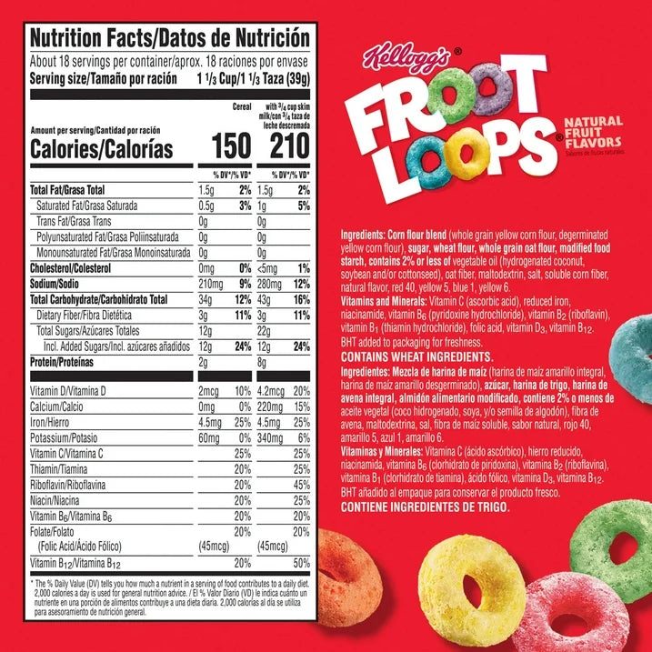 Froot Loops Breakfast Cereal, 15g Whole Grains, Good Source of Fiber