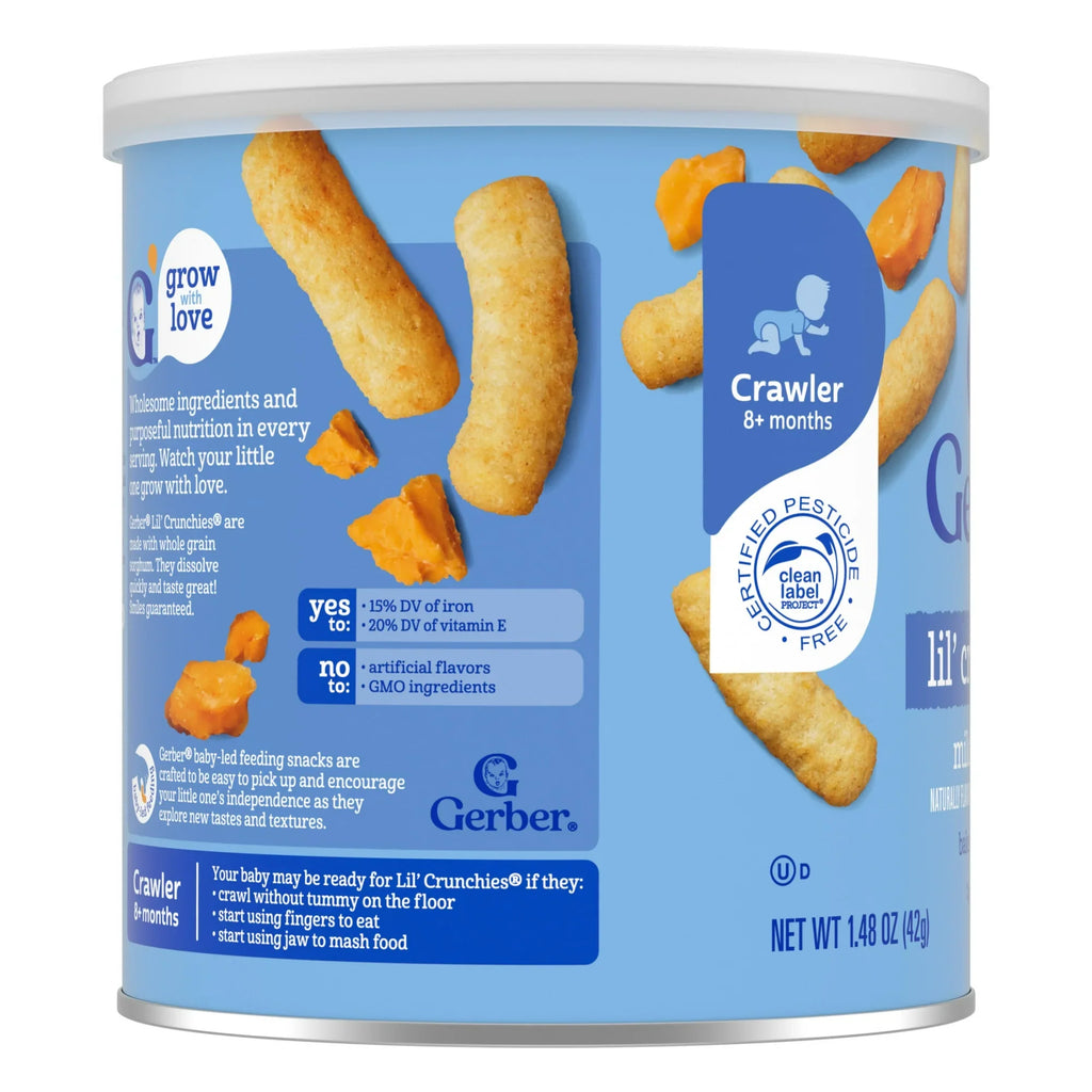 Gerber Lil' Crunchies Mild Cheddar, Baked Grain Snack, Stage 3 Baby Food, 1.48 oz Side Left