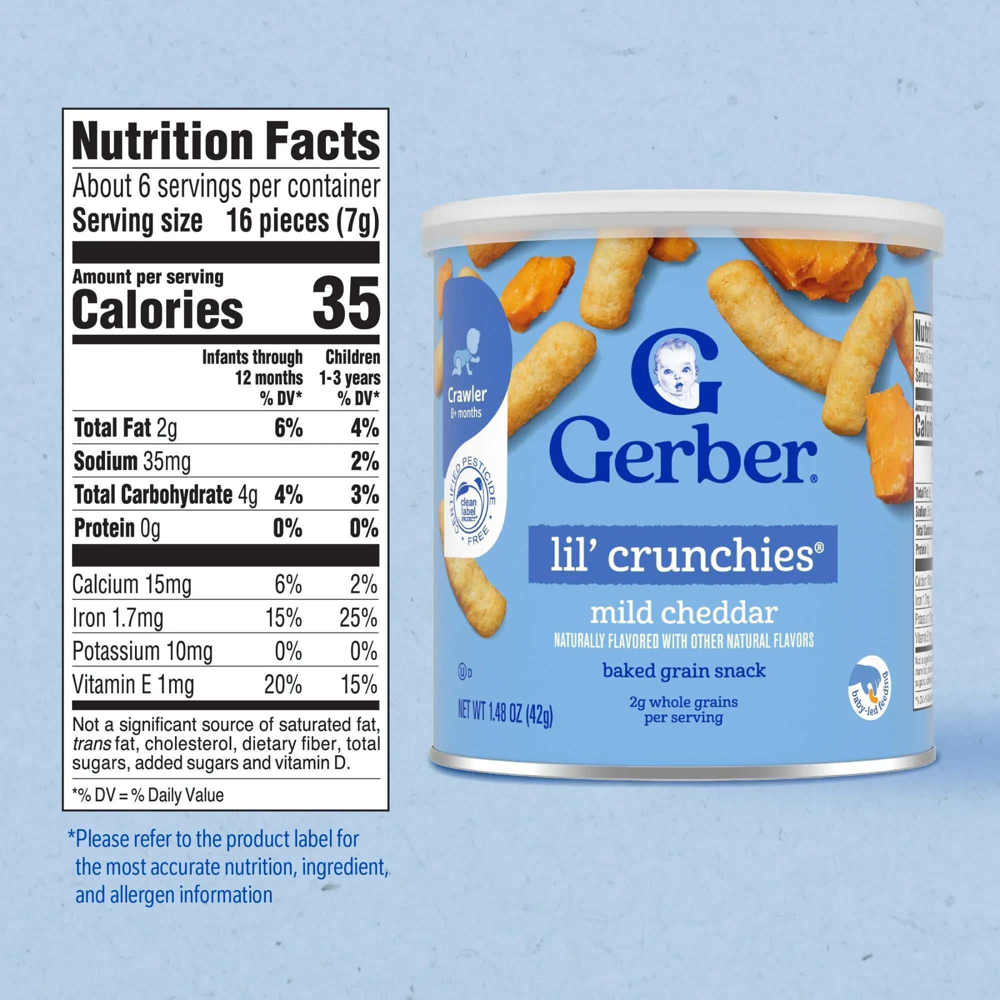 Gerber Lil' Crunchies Mild Cheddar, Baked Grain Snack, Stage 3 Baby Food, 1.48 oz