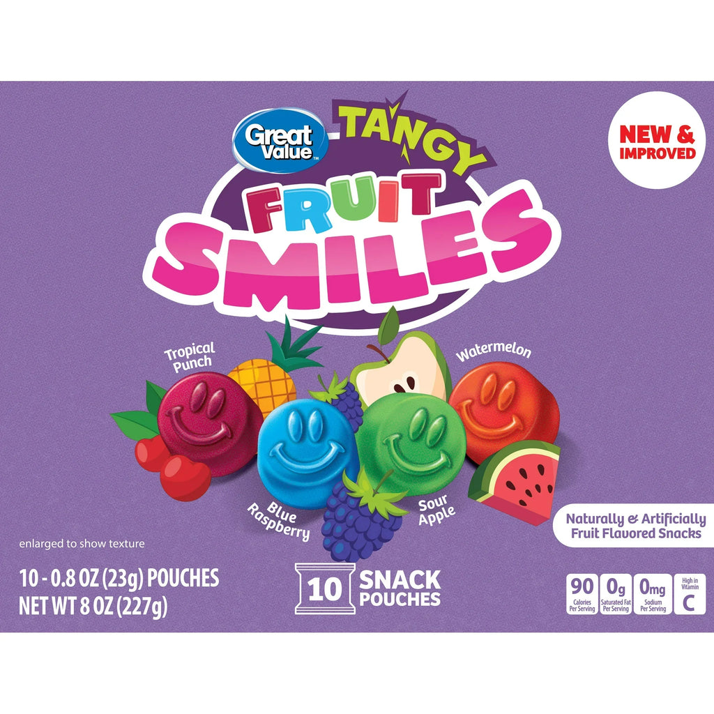 Great Value Fruit Smiles Tangy Fruit Snacks 8 oz 10 Count
