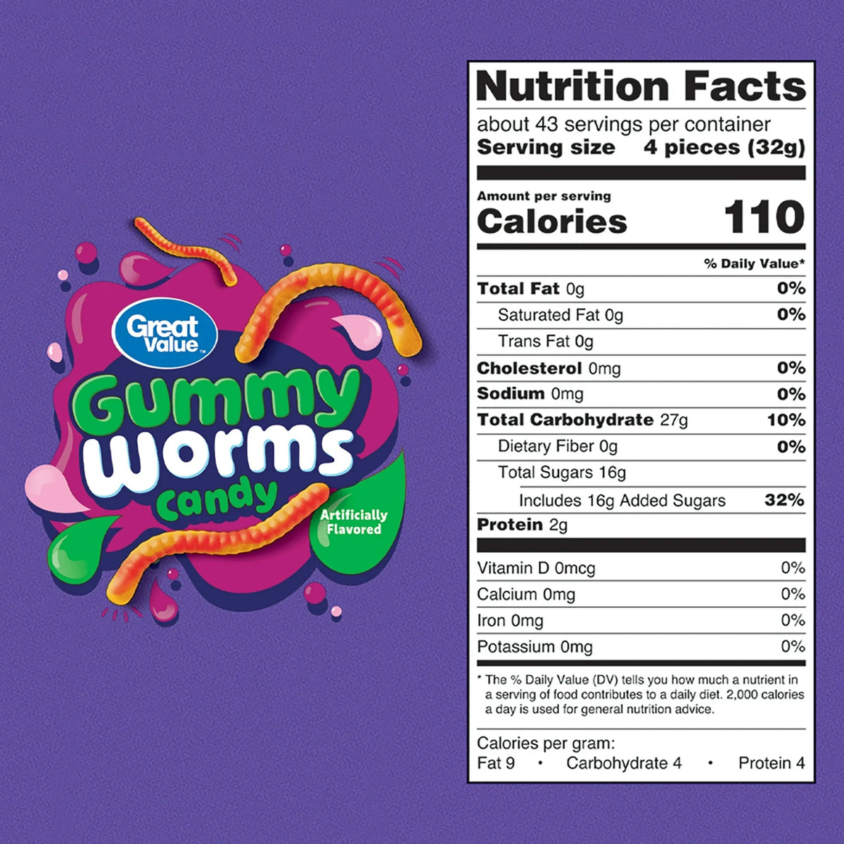 Great Value Gummy Worms Chewy Candy 48 oz Bag