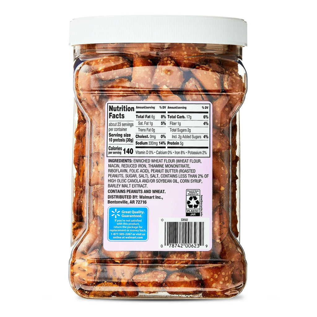 Great Value Peanut Butter Filled Pretzel, Resealable Container, 24 oz
