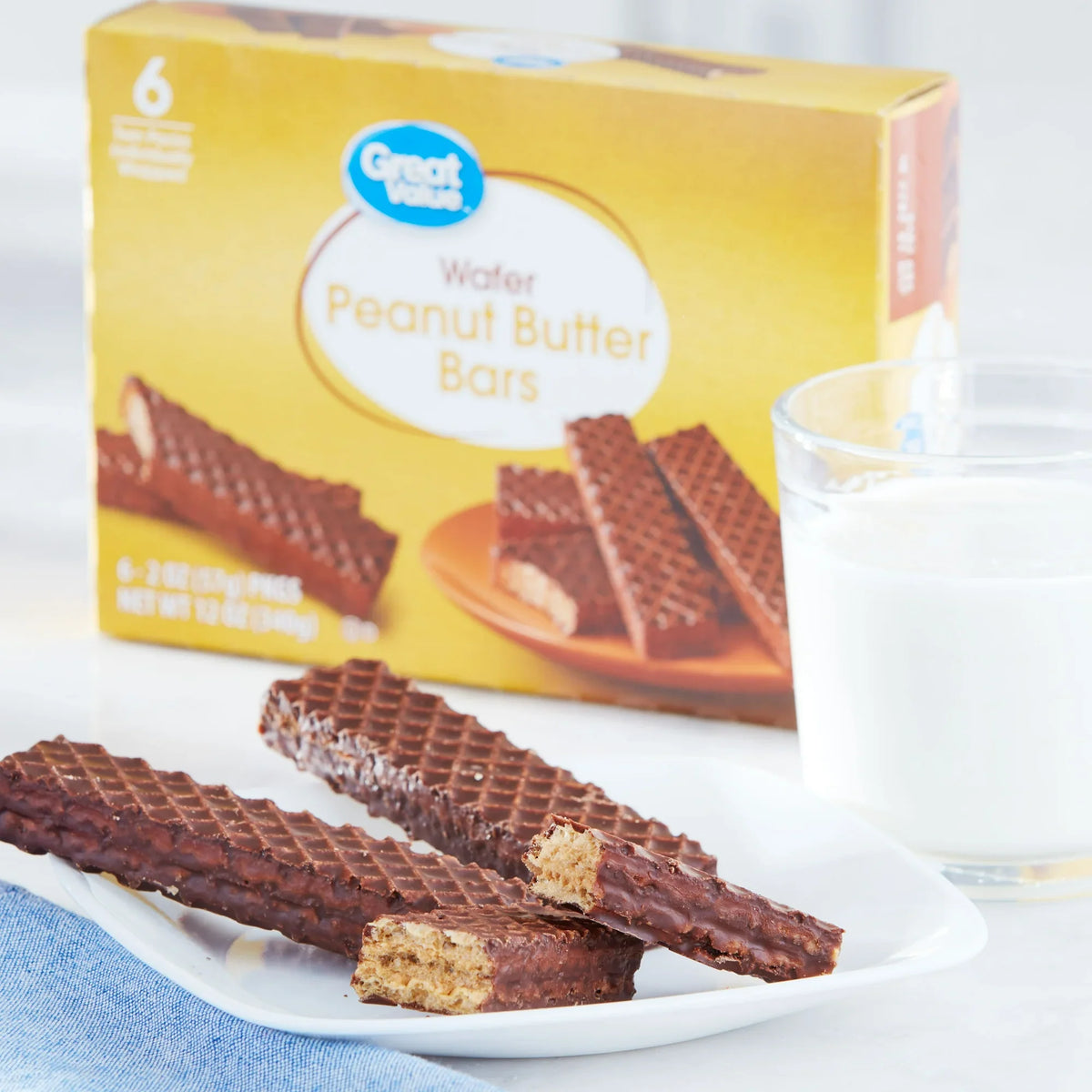 Great Value Peanut Butter Wafer Bars, 2 oz - 6 Packs, 12 oz