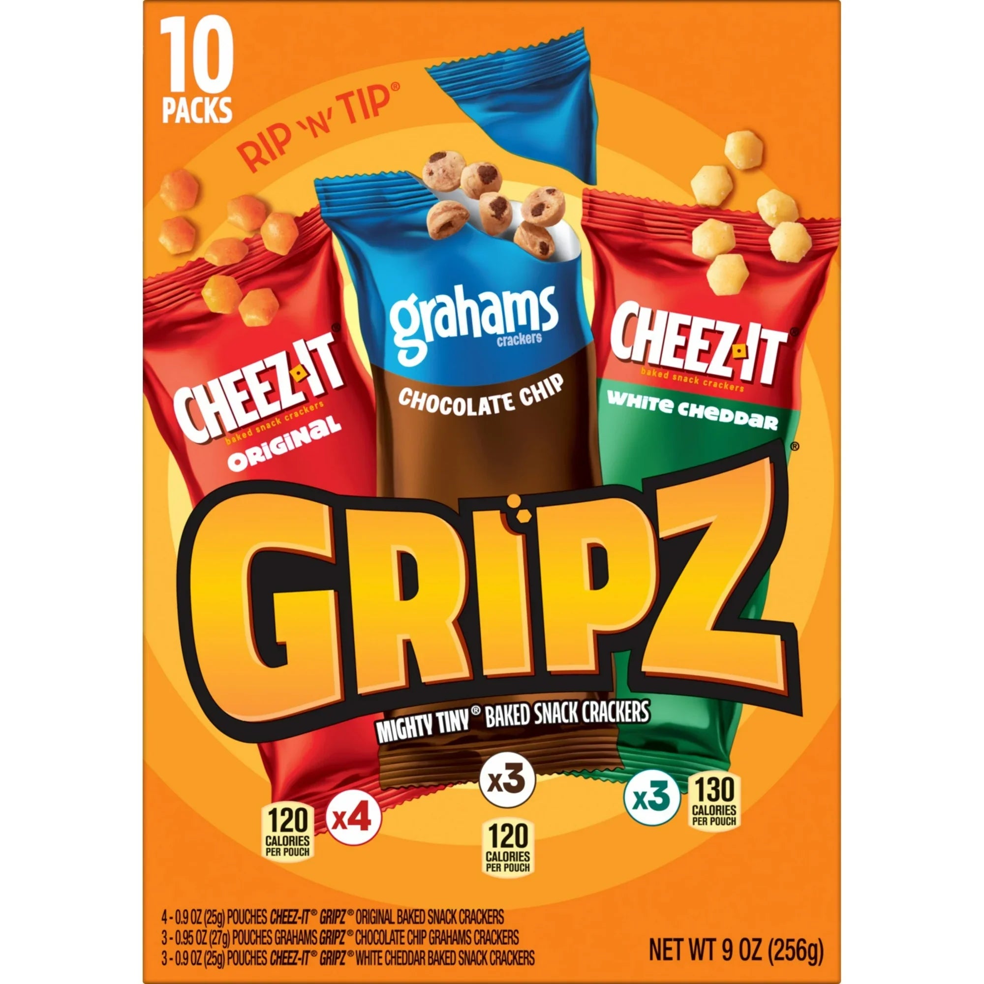 Gripz Variety Pack Mini Baked Snack Crackers, Sweet and Salty Snacks, 10 Count