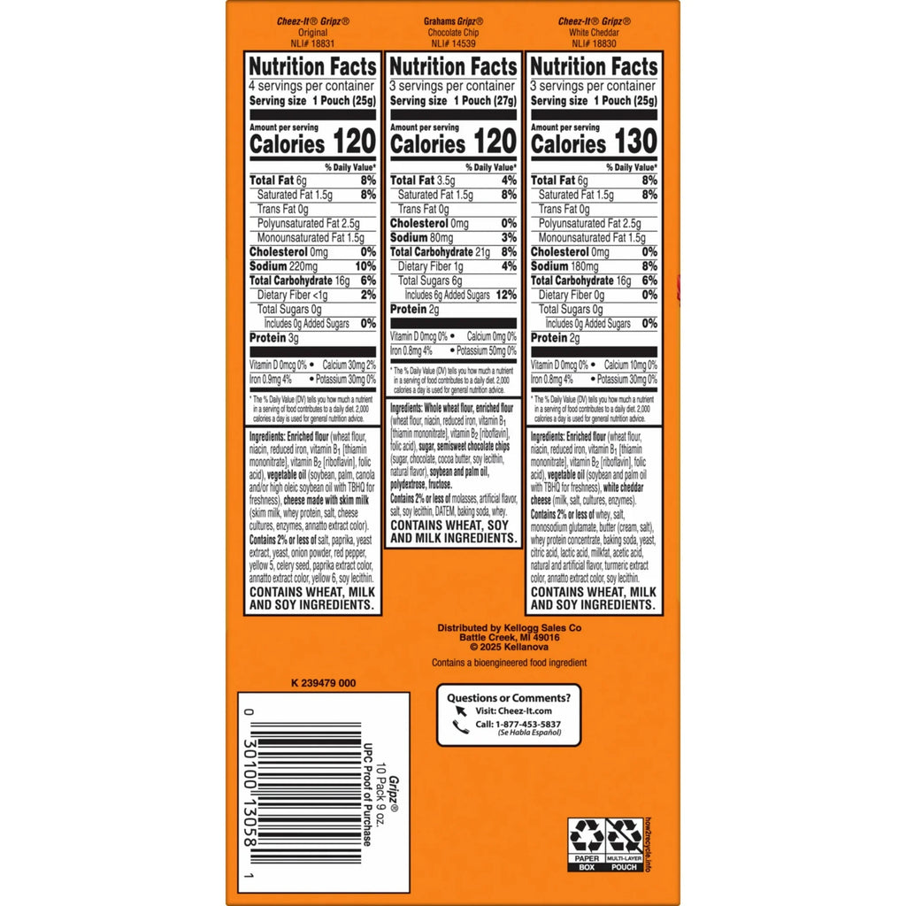 Gripz Variety Pack Mini Baked Snack Crackers, Sweet and Salty Snacks, 10 Count