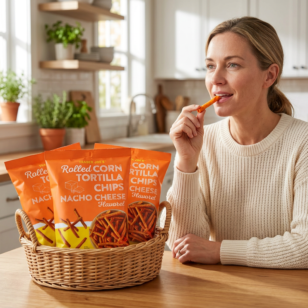 Trader Joe's Nacho Cheese Flavored Rolled Corn Tortilla Chips 9 oz 