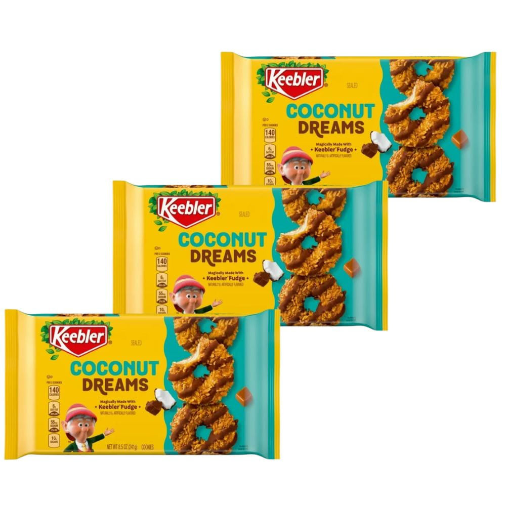 Keebler Coconut Dreams Cookies with Coconut, Caramel Fudge 8.5 oz - 3 Pack