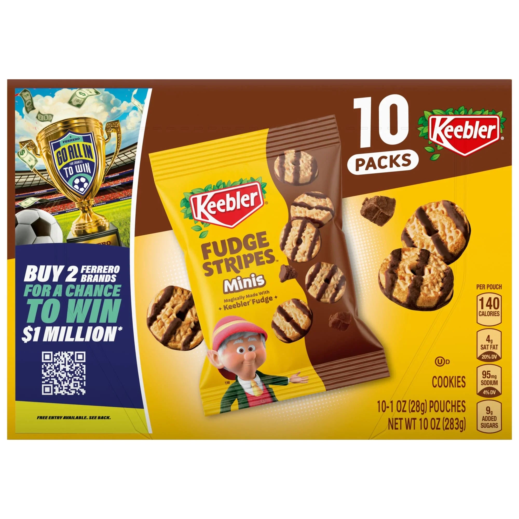 Keebler Fudge Stripes Minis, Original Shortbread Cookies Coated in Keebler Fudge 10 Count, 10 oz