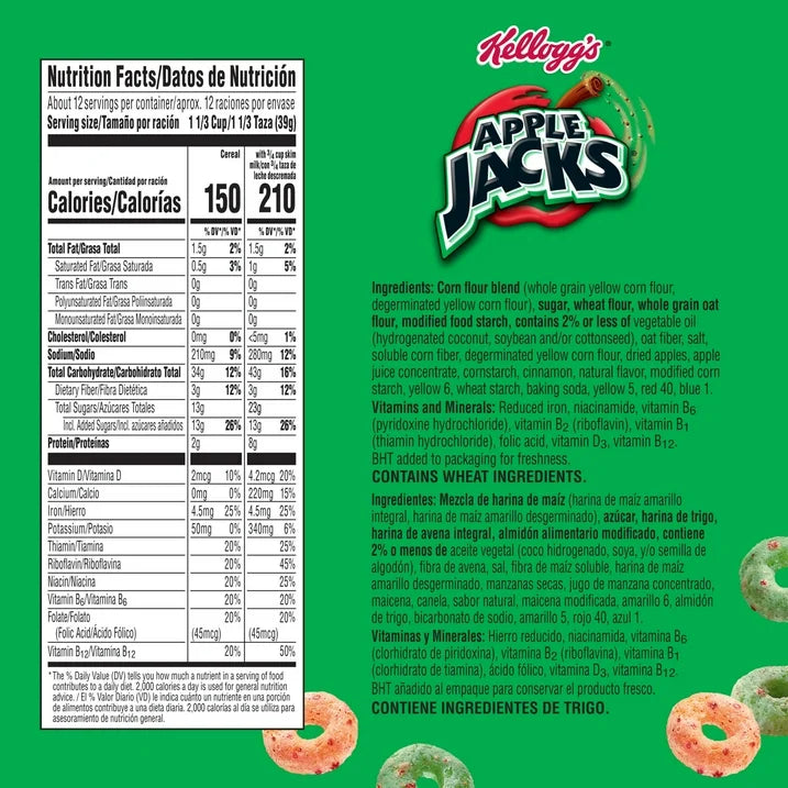 Kellogg’s Apple Jacks Kids Cereal Family Size 16.6 oz