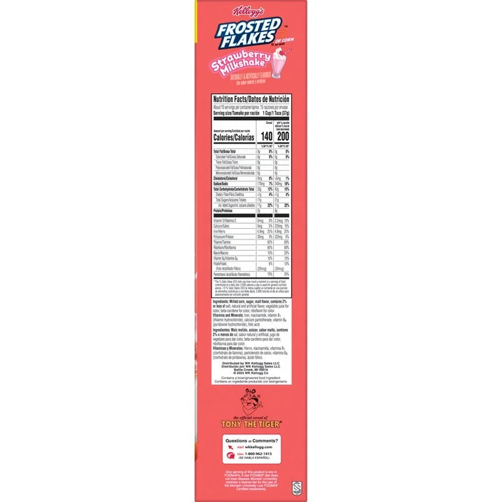 Kellogg’s Frosted Flakes Strawberry Milkshake Kids Cereal Family Size, 20.1 oz