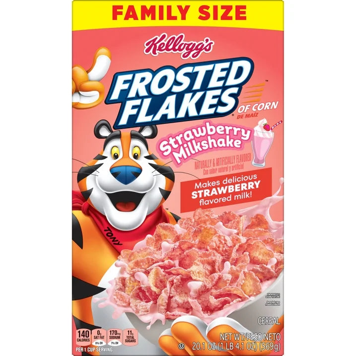 Kellogg’s Frosted Flakes Strawberry Milkshake Kids Cereal Family Size, 20.1 oz