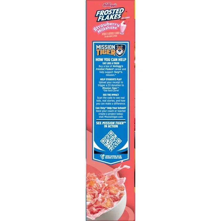 Kellogg’s Frosted Flakes Strawberry Milkshake Kids Cereal Family Size, 20.1 oz