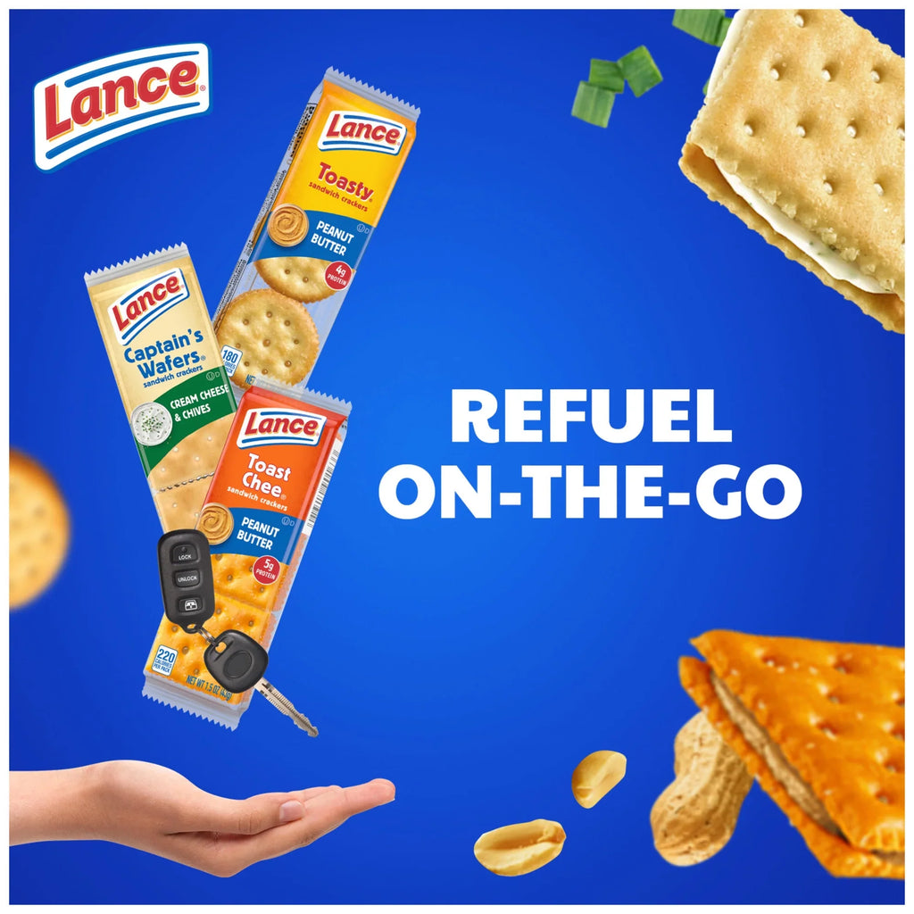 Lance Sandwich Crackers Variety Pack, 3 Flavors, 20 Individually Wrapped Packs, 6 Sandwiches Each, 27.9 oz