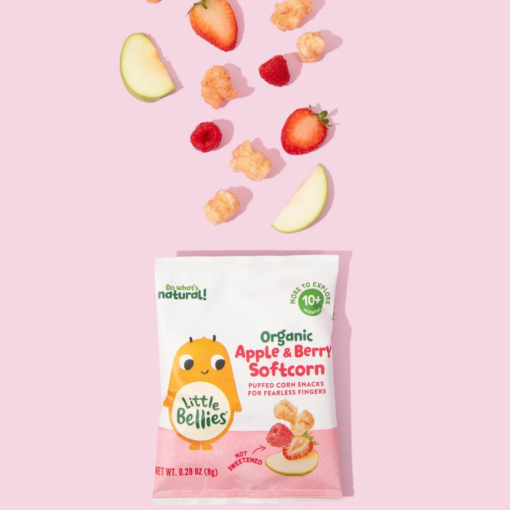 Little Bellies Organic Apple & Berry Softcorn Puffed Corn Snack for Baby & Toddler, Age 10+ Months, 0.28 oz