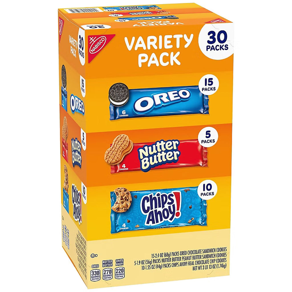 Nabisco Cookie Variety Pack, OREO, Nutter Butter, Chips Ahoy!, Snack Packs, 30 pk.