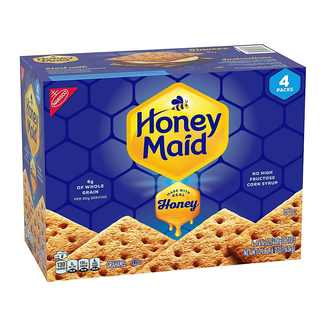 Nabisco Honey Maid Honey Graham Crackers, Lunch Snacks, 14.4 oz. 4 Boxes