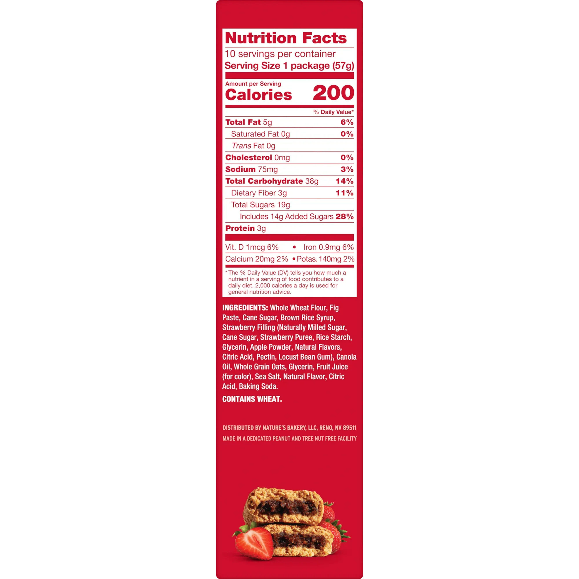 Nature’s Bakery Whole Wheat Strawberry Fig Bars Kosher 10 Twin Packs, 20 oz