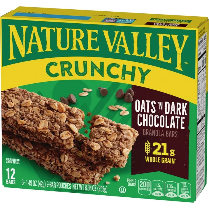 Nature Valley Crunchy Granola Bars, Oats 'n Dark Chocolate, 12 Count, (6 Pouches), 8.94 oz