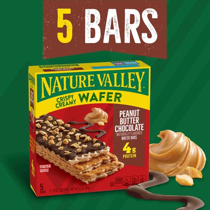 Nature Valley Wafer Bars, Peanut Butter Chocolate 5 Bars, 6.5 oz (3 pack)
