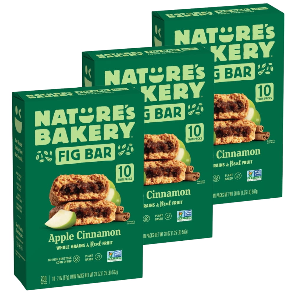 Nature's Bakery Apple Cinnamon Fig Bars Kosher 10 Twin Packs, 20 oz - 3 Pack