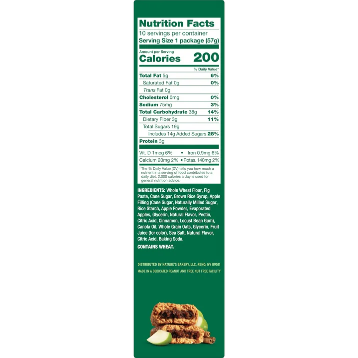 Nature's Bakery Apple Cinnamon Fig Bars Kosher 10 Twin packs, 20 oz