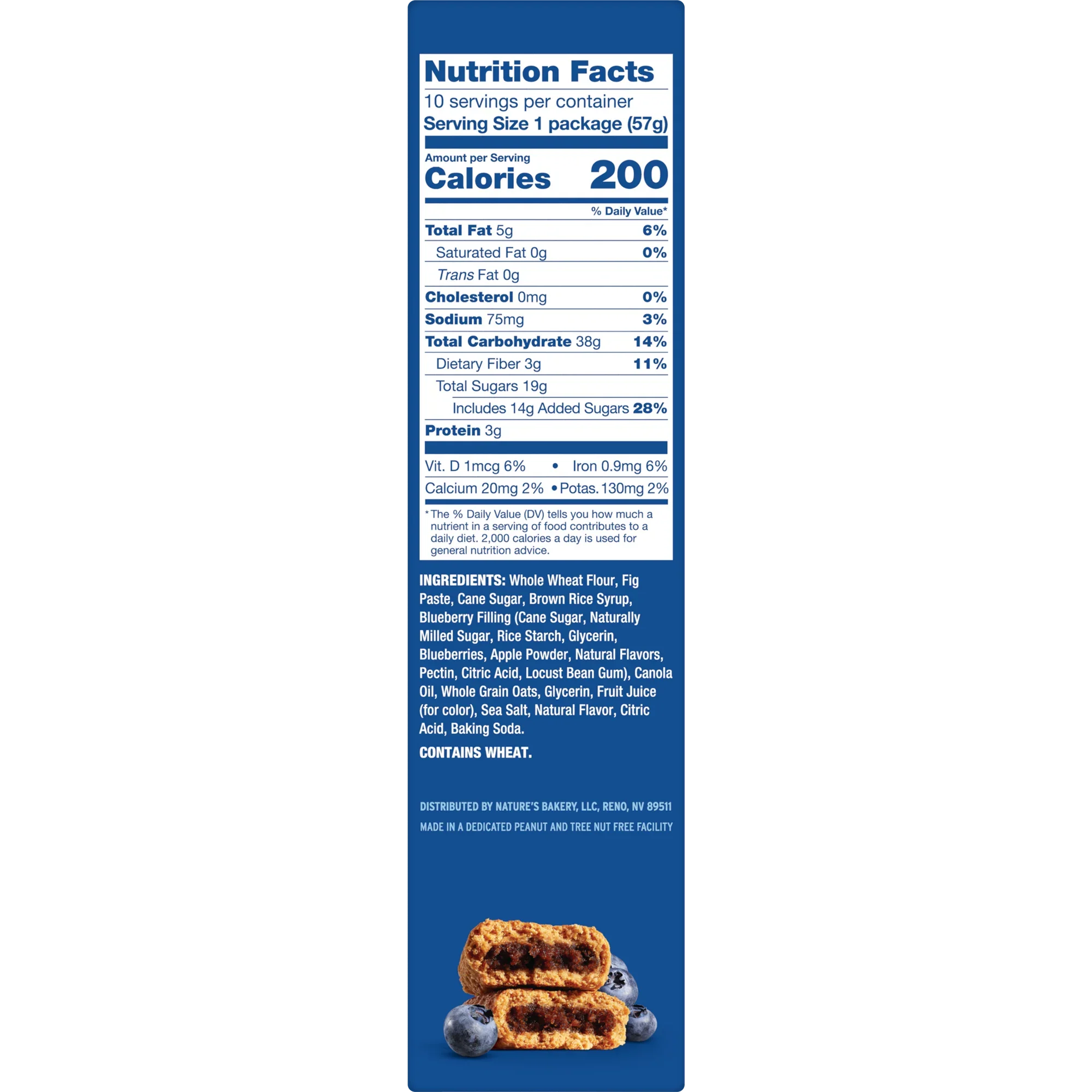 Nature's Bakery Blueberry Fig Bars, Kosher, 10 Twin Packs, 20 oz