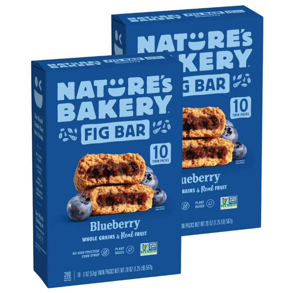 Nature's Bakery Blueberry Fig Bars, Kosher, 10 Twin Packs, 20 oz - 2 Pack