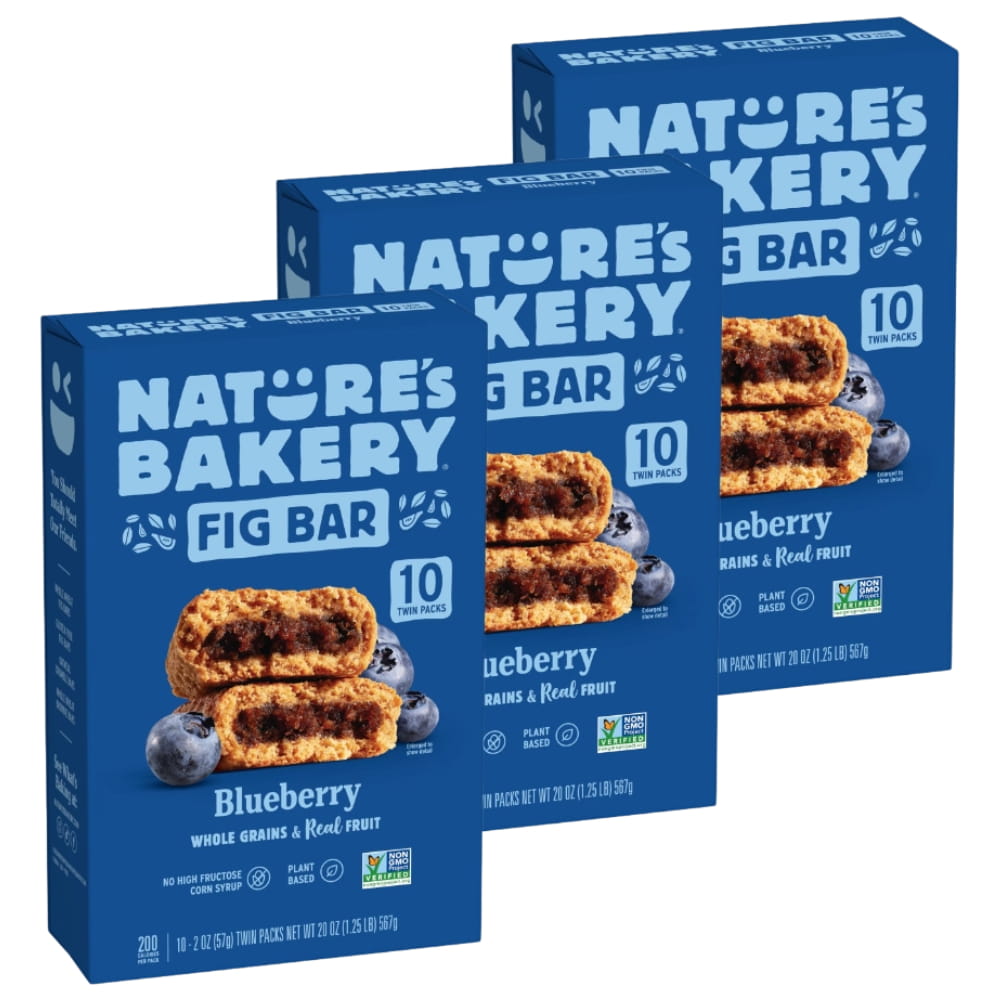 Nature's Bakery Blueberry Fig Bars, Kosher, 10 Twin Packs, 20 oz - 3 Pack