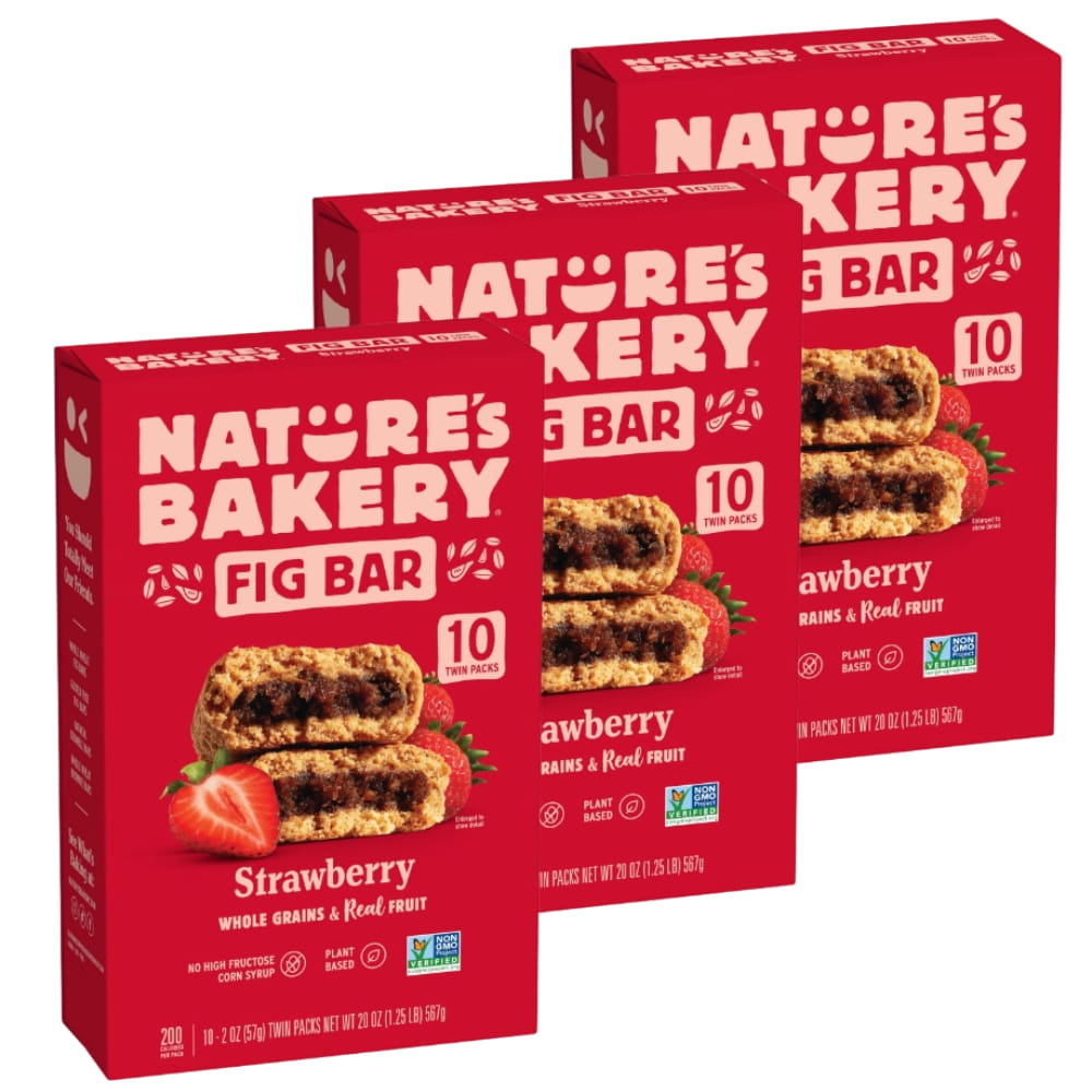 Nature’s Bakery Whole Wheat Strawberry Fig Bars Kosher 10 Twin Packs, 20 oz - 3 Pack