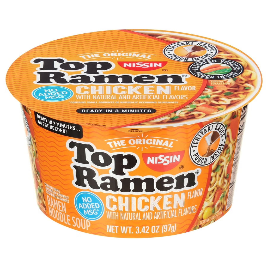 Nissin Top Ramen Chicken Instant Noodle Soup, 3.42 oz Bowl 
