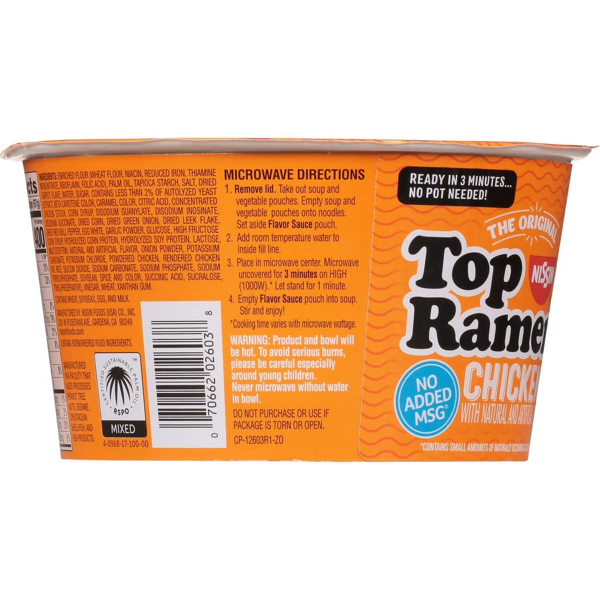 Nissin Top Ramen Chicken Instant Noodle Soup, 3.42 oz Bowl 